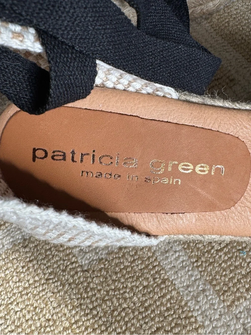 Patricia Green Spain Espadrille Wedge Lace-Up Sandals Black Ivory Size 9